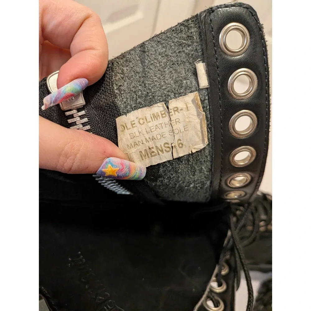 Vintage Demonia Pole Climber Boots - Steel Toe Cap- Black Leather - Lace Up/Zip - Picture 6 of 8